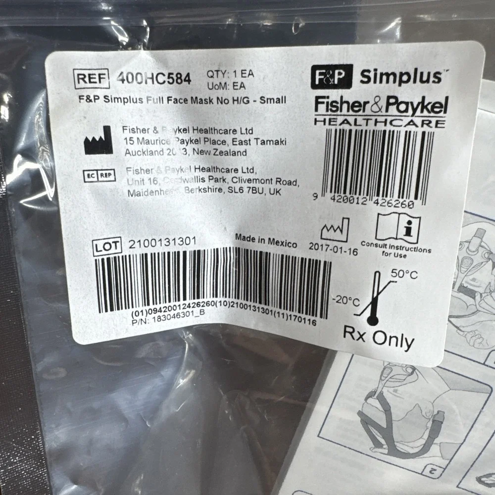 F & P Simplus Full Face Mask Small 400HC584 NEW & SEALED